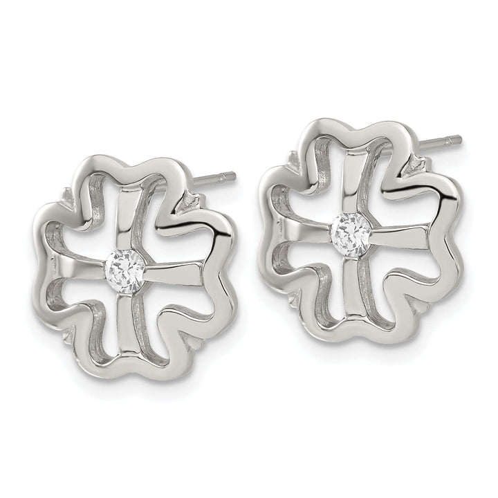 Chisel Earrings Stainless Steel Four Leaf Clover C.Z Earrings