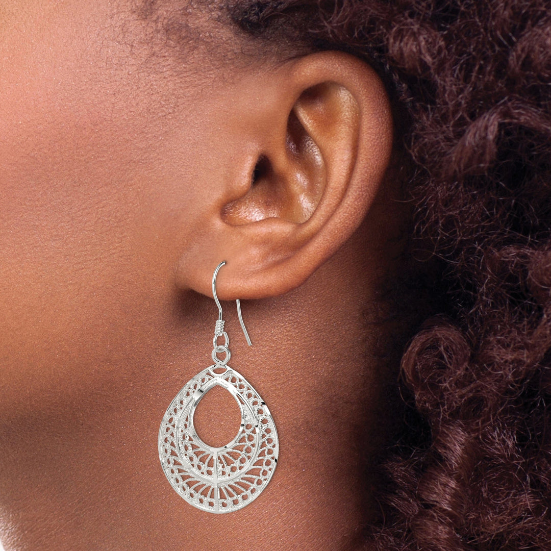 Lovely Rita's Earrings Sterling Silver Filigree Dangle Hook Earrings