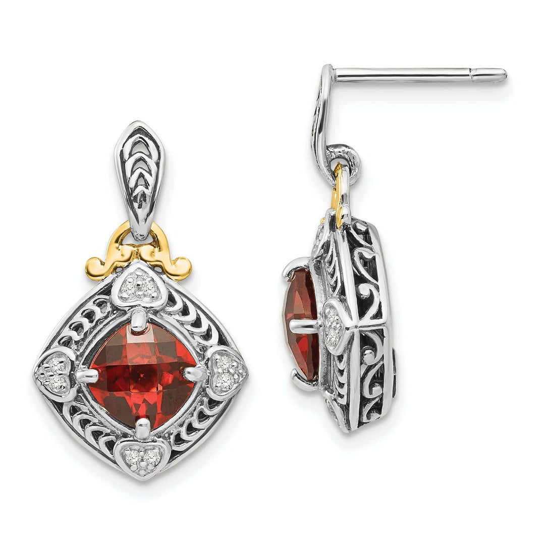 Shey Couture Earrings Sterling Silver Gold Diamond Garnet Earrings