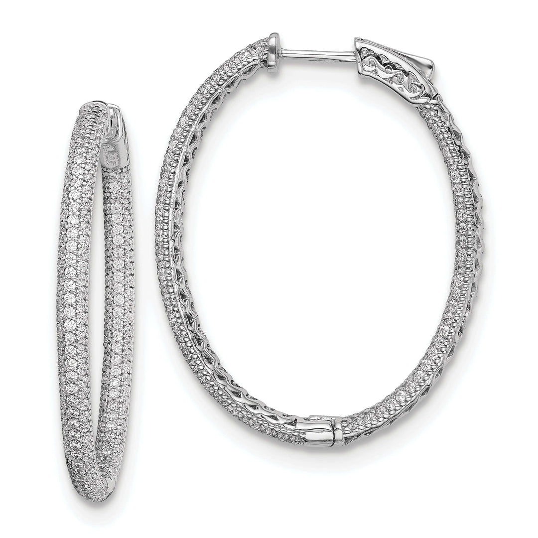 Sterling Shimmer Earrings Sterling Silver Pave Oval Hoop Earrings