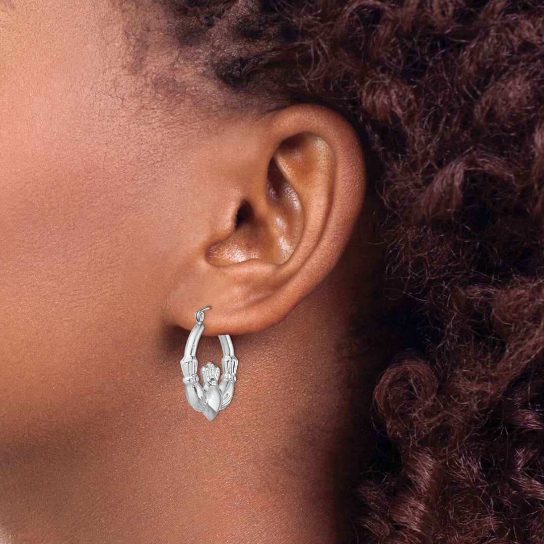 Lovely Rita's Earrings Sterling Silver Polished Claddagh Hoop Earrings