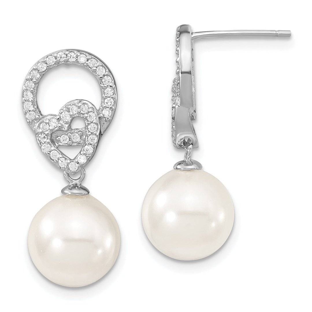 Majestik Shell Pearls Earrings White Pearl and Cubic Zirconia Dangle Earrings