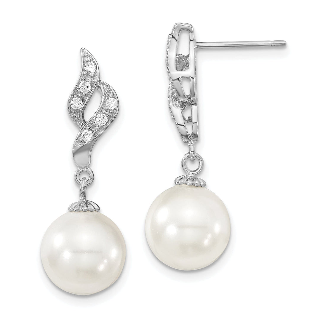 Majestik Shell Pearls Earrings White Pearl and Cubic Zirconia Dangle Earrings