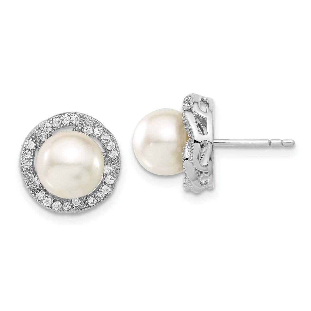 Majestik Shell Pearls Earrings White Pearl and Cubic Zirconia Post Earrings