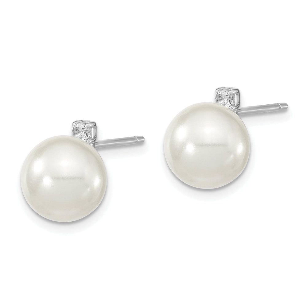 Majestik Shell Pearls Earrings White Pearl and Cubic Zirconia Post Earrings