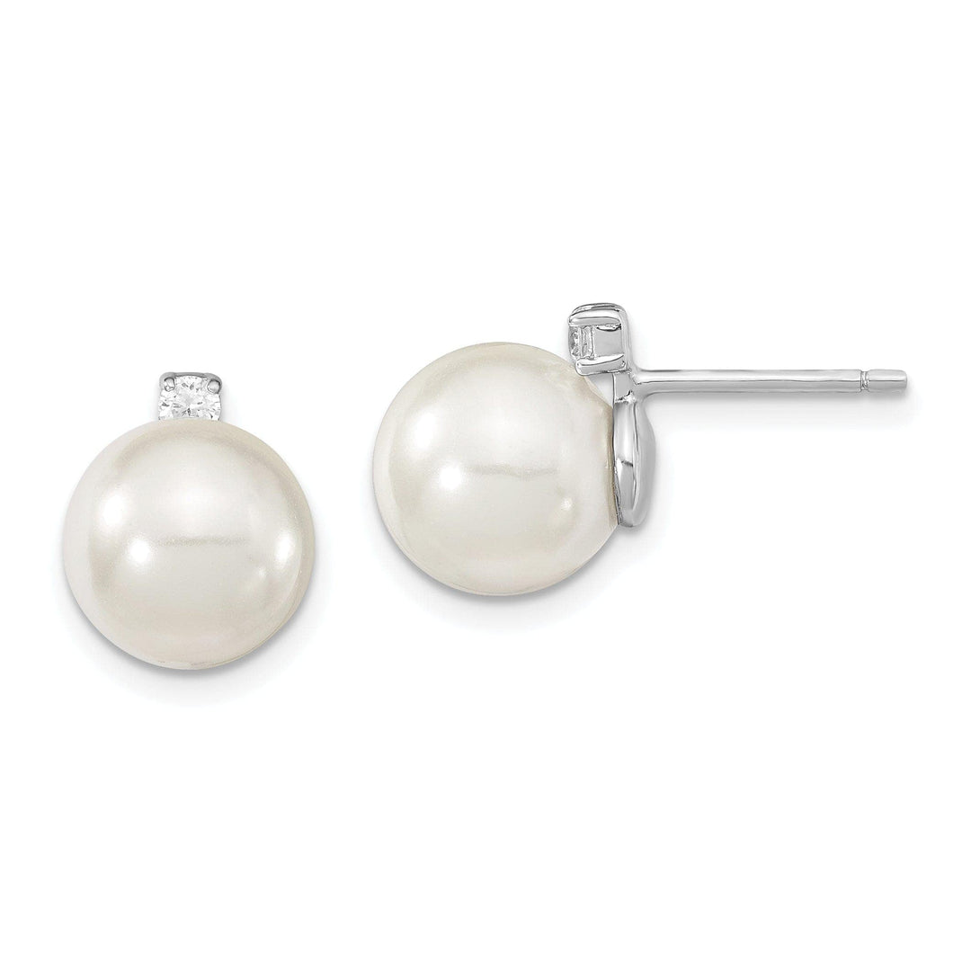 Majestik Shell Pearls Earrings White Pearl and Cubic Zirconia Post Earrings