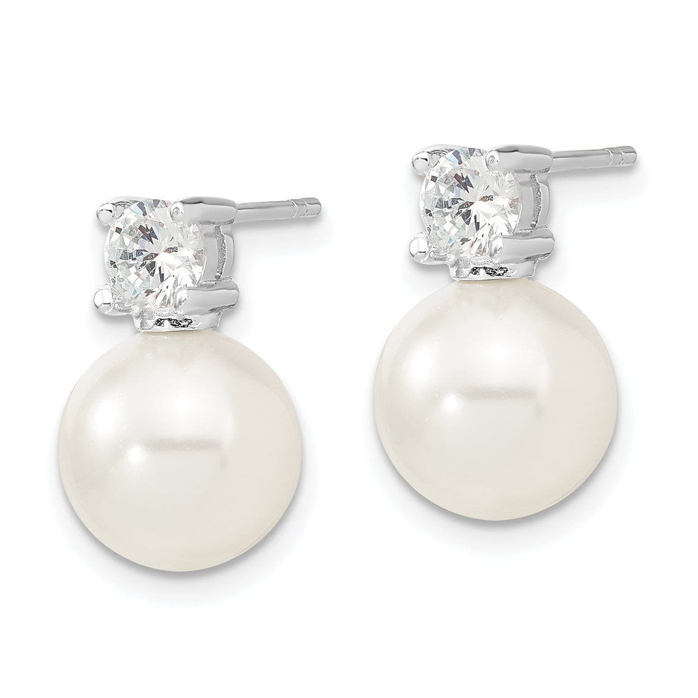 Majestik Shell Pearls Earrings White Pearl and Cubic Zirconia Post Earrings
