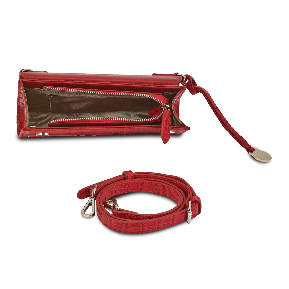 Lovely Rita's Handbags, Totes & Wallets Top Grain Leather Croc Texture Red Clutch Crossbody Bag