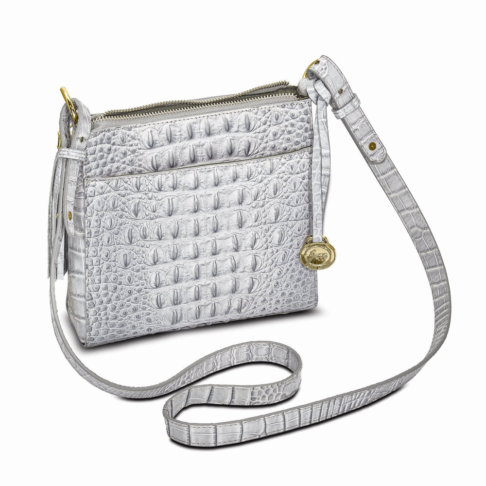 Lovely Rita's Handbags, Totes & Wallets Top Grain Leather Croc Texture Silver Organizer Crossbody Bag