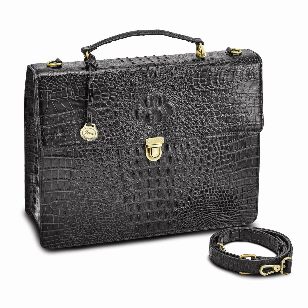 Lovely Rita's Handbags, Totes & Wallets Top Grain Leather Croc Texture Top Handle Black Briefcase Bag