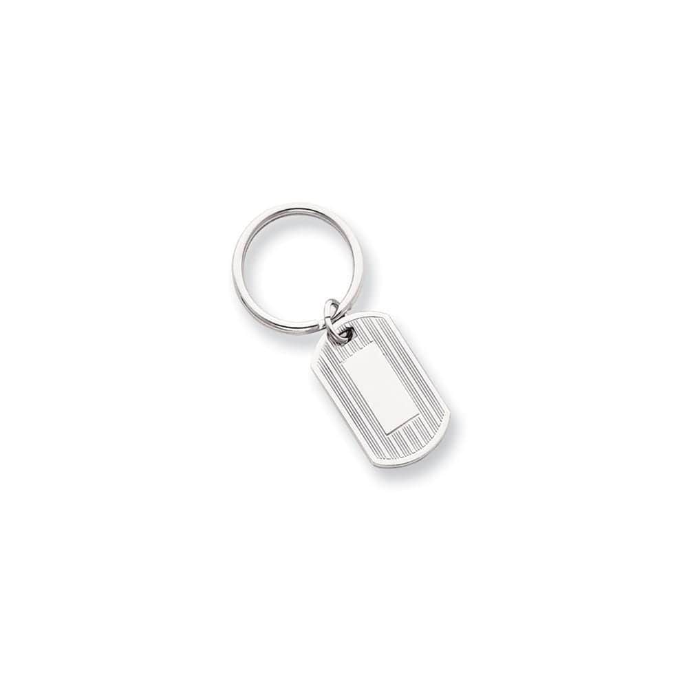Jere Collection Key Ring No Engraving White Rhodium Plated Etched Lines Key Ring