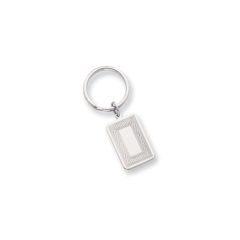 Jere Collection Key Ring No Engraving White Rhodium Plated Patterned Border Key Ring
