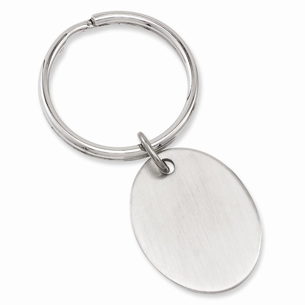 Jere Collection Key Ring No Engraving White Rhodium Plated Satin Oval Key Ring