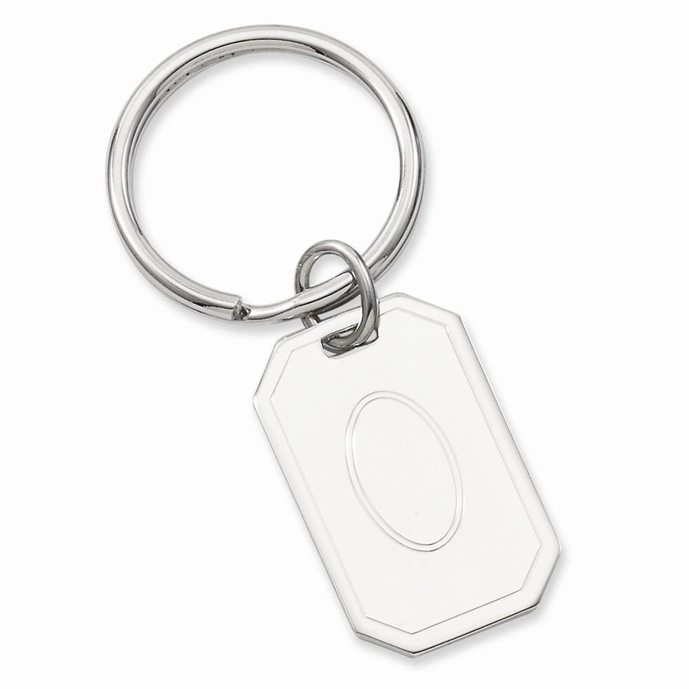 Jere Collection Key Ring No Engraving White Rhodium Plated with Engravable Area Key Ring