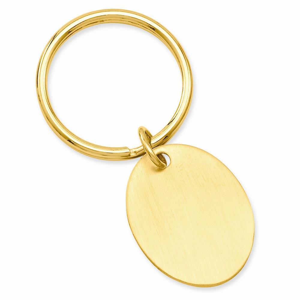 Jere Collection Key Ring No Engraving Yellow Gold Plated Satin Oval Key Ring