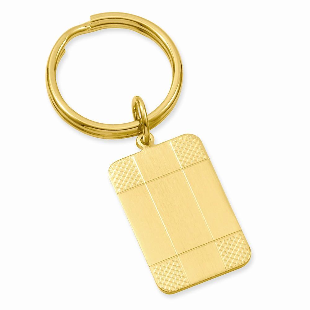 Jere Collection Key Ring No Engraving Yellow Gold Plated Satin Patterned Corner Key Ring