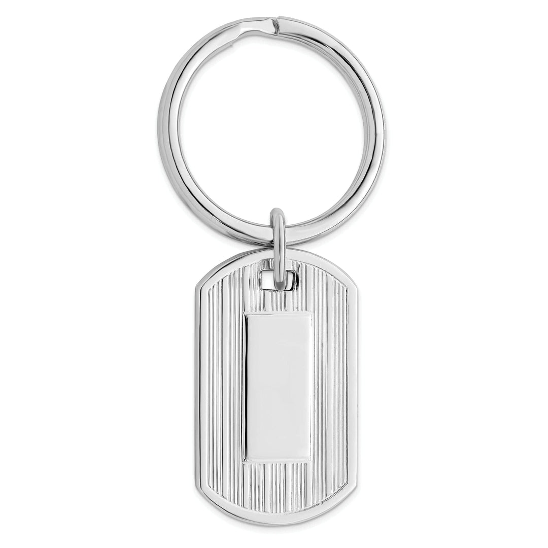 Jere Collection Key Ring White Rhodium Plated Etched Lines Key Ring