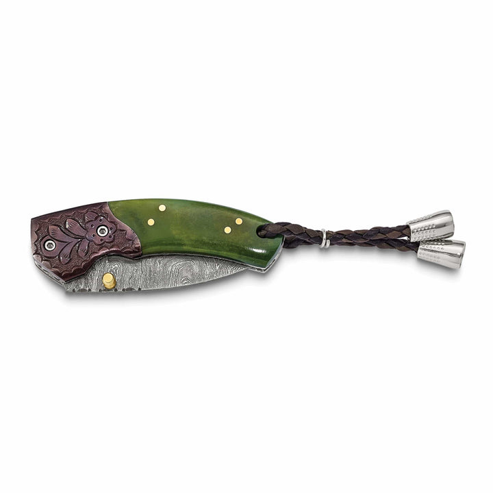 Lovely Rita's Knife Collection Damascus Steel 256 Layer Folding Blade Tinted Camel Bone Handle Knife