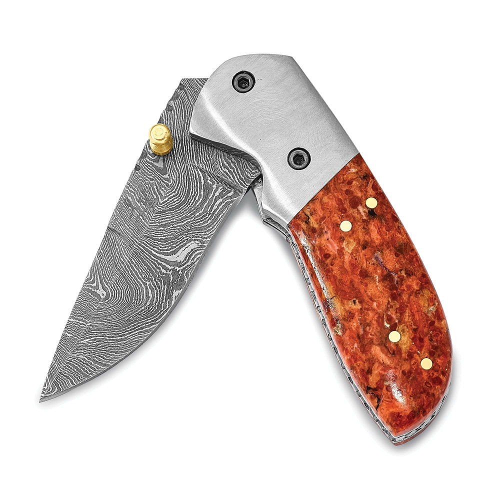 Lovely Rita's Knife Collection Damascus Steel 256 Layer Folding Compressed Red Coral Chips Handle Knife