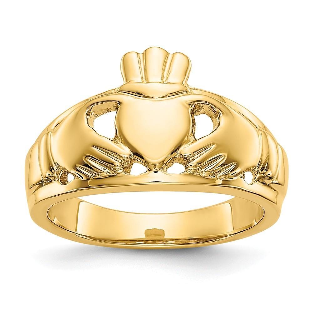Ladies polished 14kt yellow gold claddagh ring