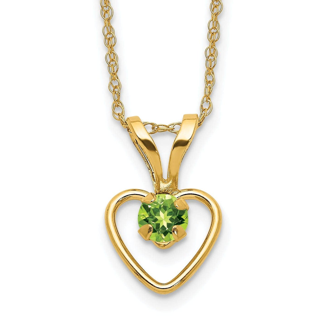Lovely Rita's Necklaces 14k Yellow Gold Peridot Heart Birthstone Necklace