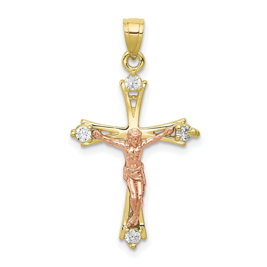 Lovely Rita's Pendants & Charms 10K Polished Two-tone Cubic Zirconia Crucifix Pendant