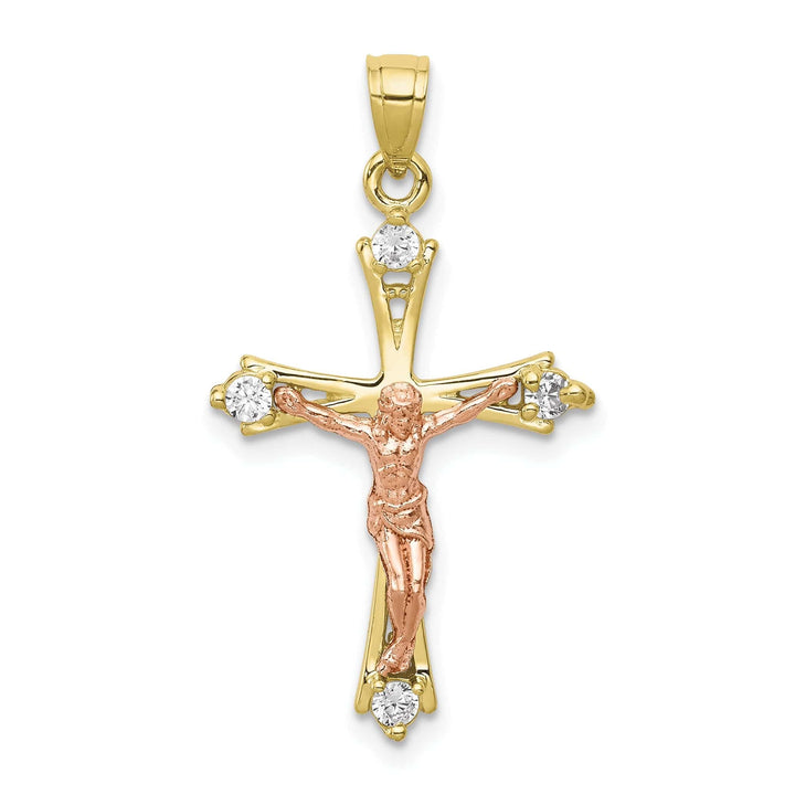 Lovely Rita's Pendants & Charms 10K Polished Two-tone Cubic Zirconia Crucifix Pendant
