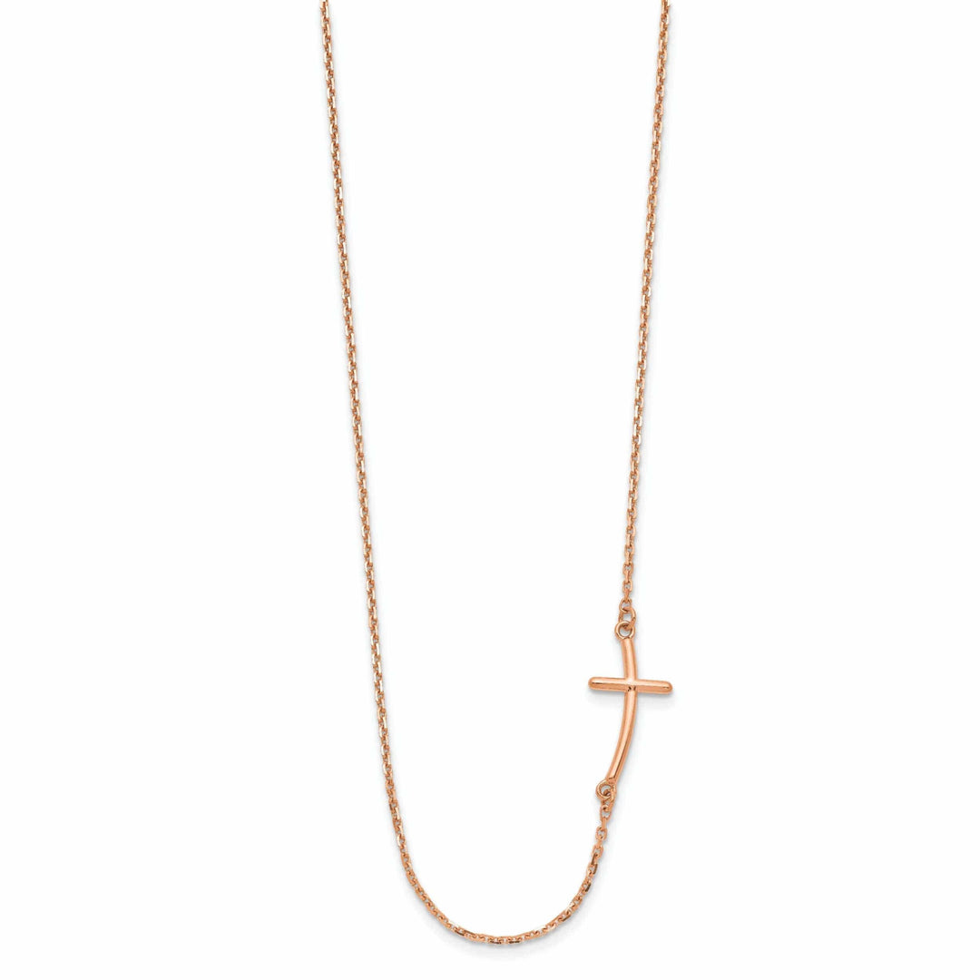 Lovely Rita's Pendants & Charms 14k Rose Gold Polished Finish Sideways Curved Shape Cross Design Pendant in a 19-Inch Cable Chain Necklace Set