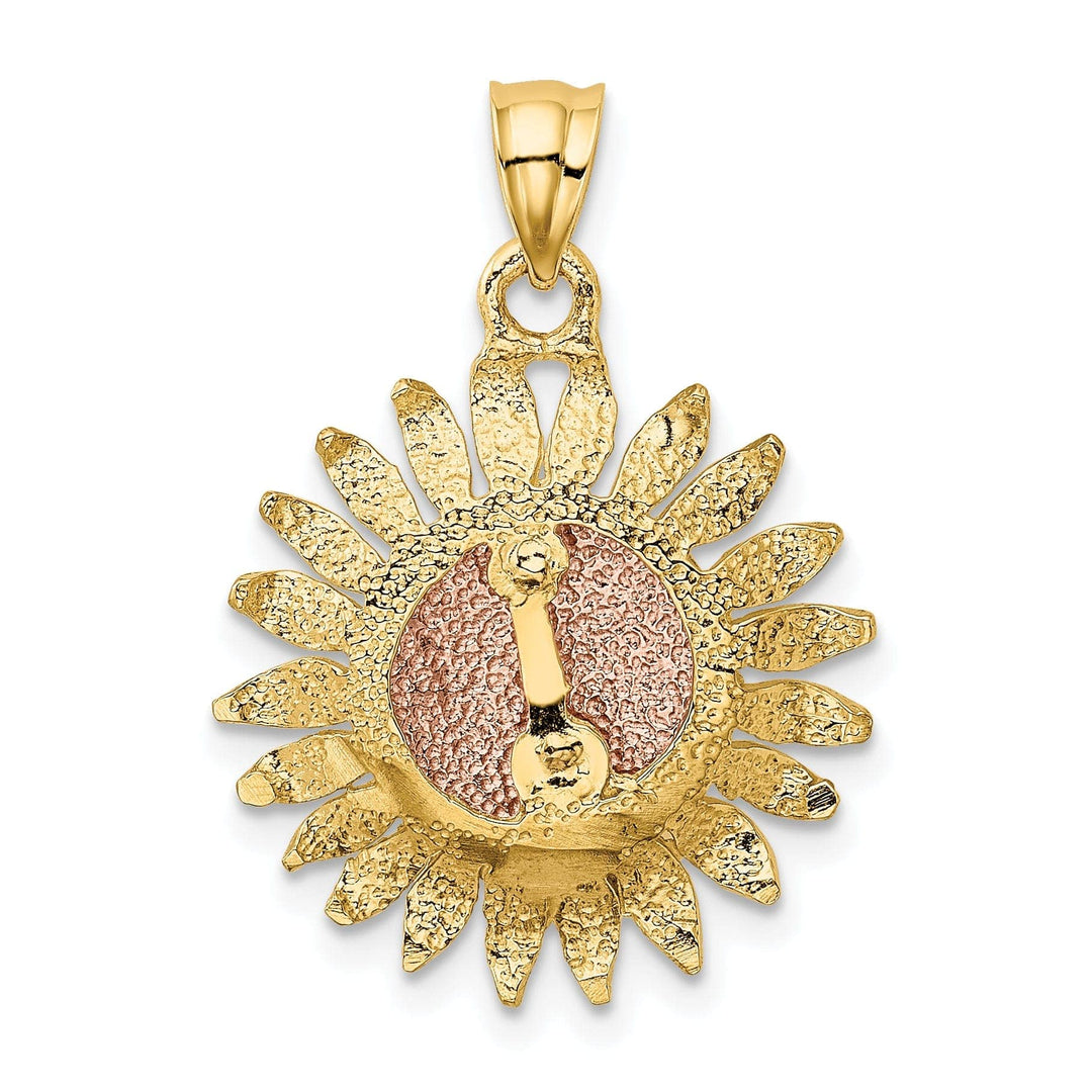 Lovely Rita's Pendants & Charms 14k Two-tone Gold Casted Open Back Solid Textured Polished Finish Sunflower Charm Pendant