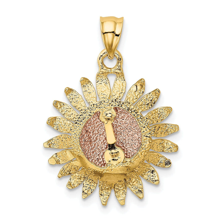 Lovely Rita's Pendants & Charms 14k Two-tone Gold Casted Open Back Solid Textured Polished Finish Sunflower Charm Pendant