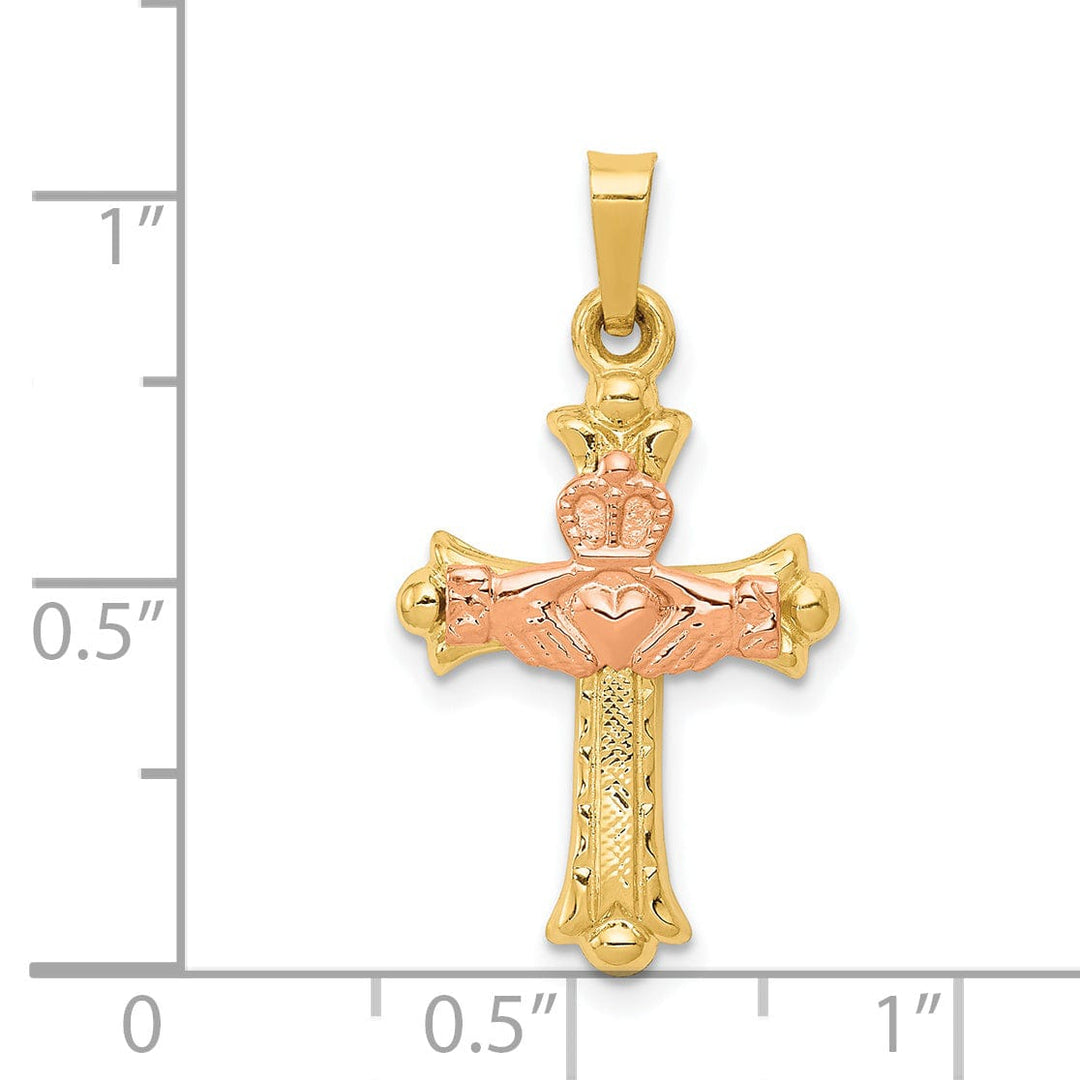 Lovely Rita's Pendants & Charms 14k Two-Tone Gold Claddagh Cross Pendant