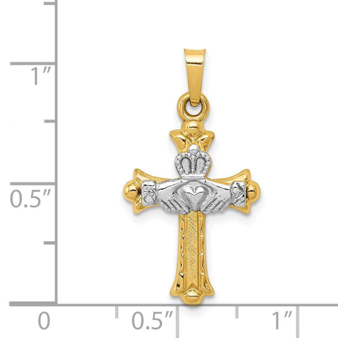 Lovely Rita's Pendants & Charms 14k Two-Tone Gold Claddagh Cross Pendant