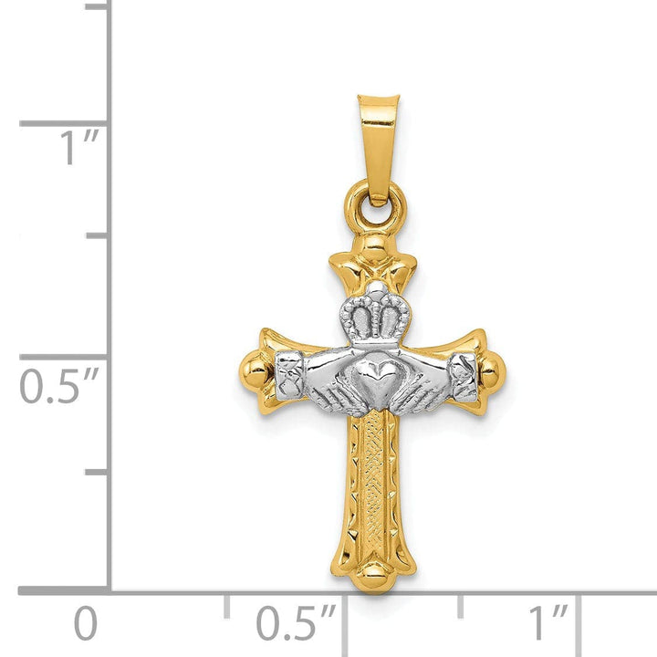 Lovely Rita's Pendants & Charms 14k Two-Tone Gold Claddagh Cross Pendant