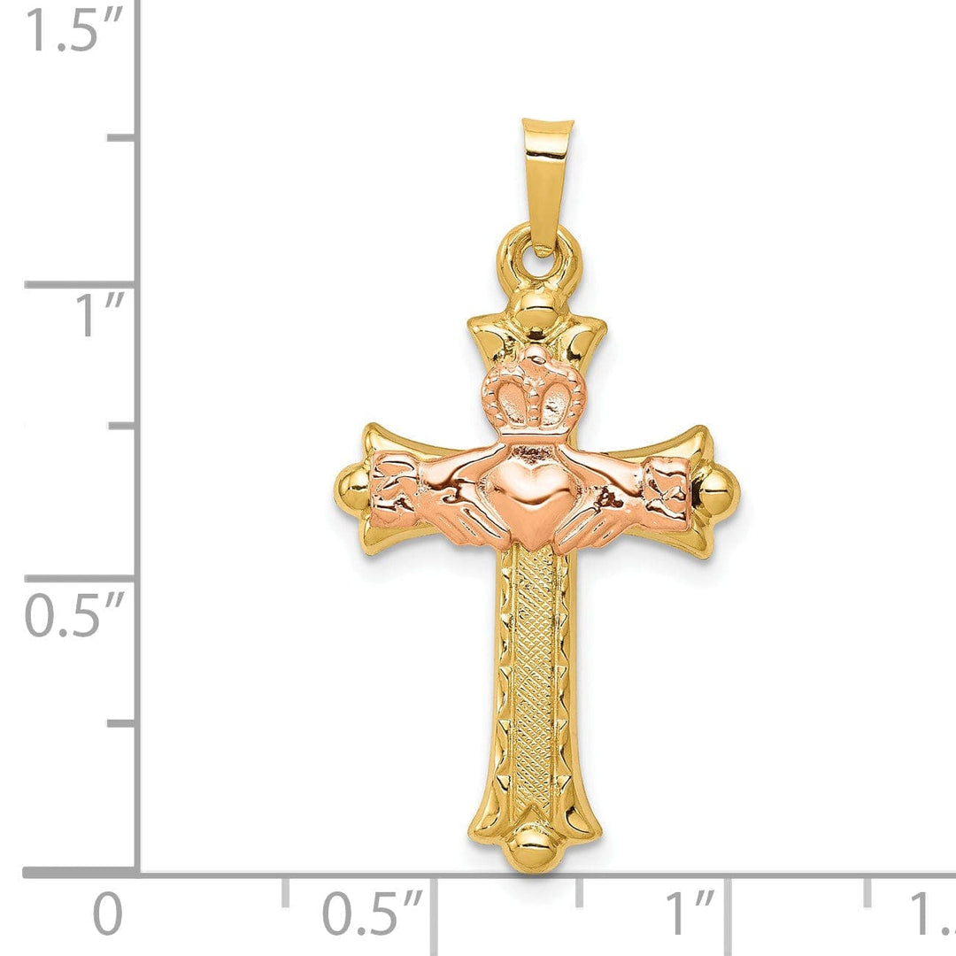 Celtic Pendants & Charms 14k Two-Tone Gold Claddaugh Cross Pendant