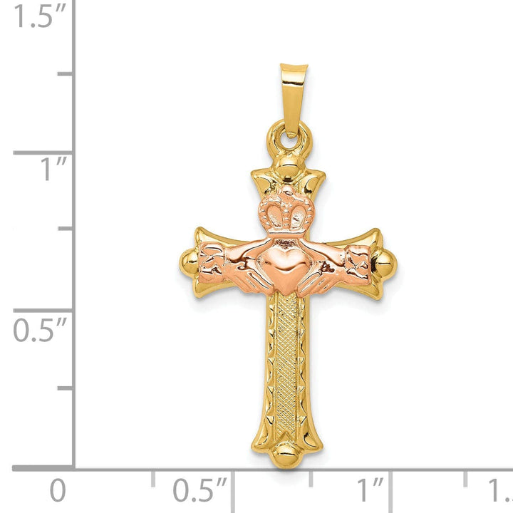 Celtic Pendants & Charms 14k Two-Tone Gold Claddaugh Cross Pendant