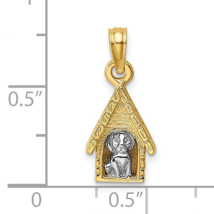 Lovely Rita's Pendants & Charms 14k Two Tone Gold Textured Polished Finish 3-Diamentional Dog Inside Dog House Charm Pendant