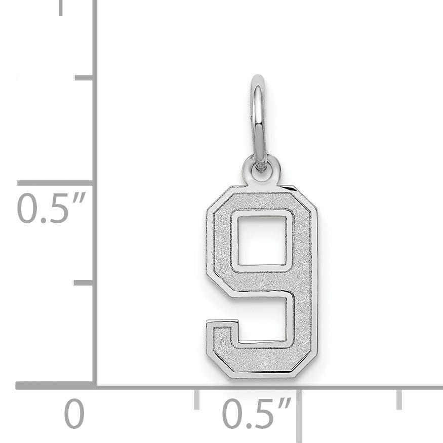 Lovely Rita's Pendants & Charms 14k White Gold Satin Brush Finish Small Size Number 9 Charm Pendant