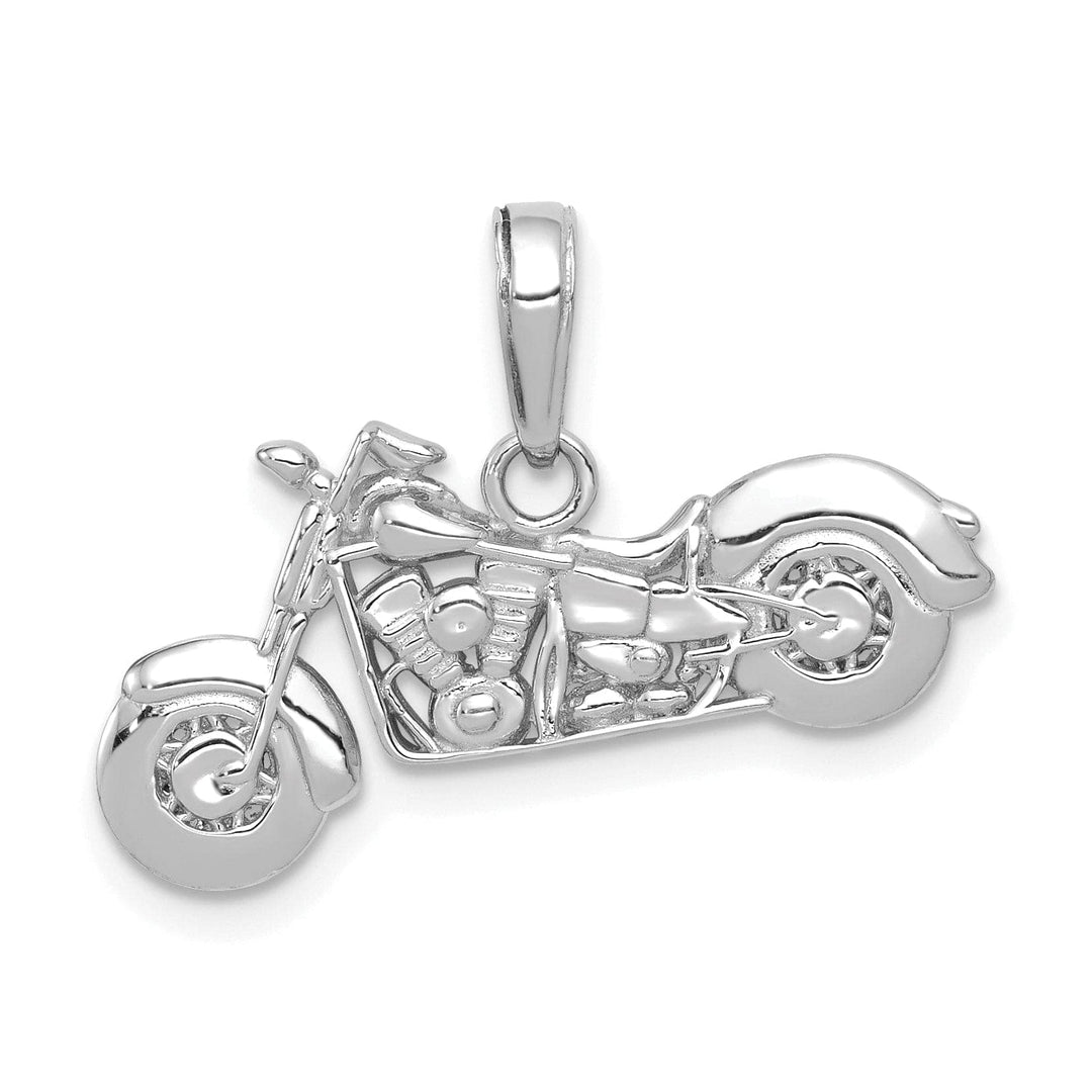 Lovely Rita's Pendants & Charms 14K White Gold Solid Polished Textured Finish 3-Dimensional Motorcycle Charm Pendant