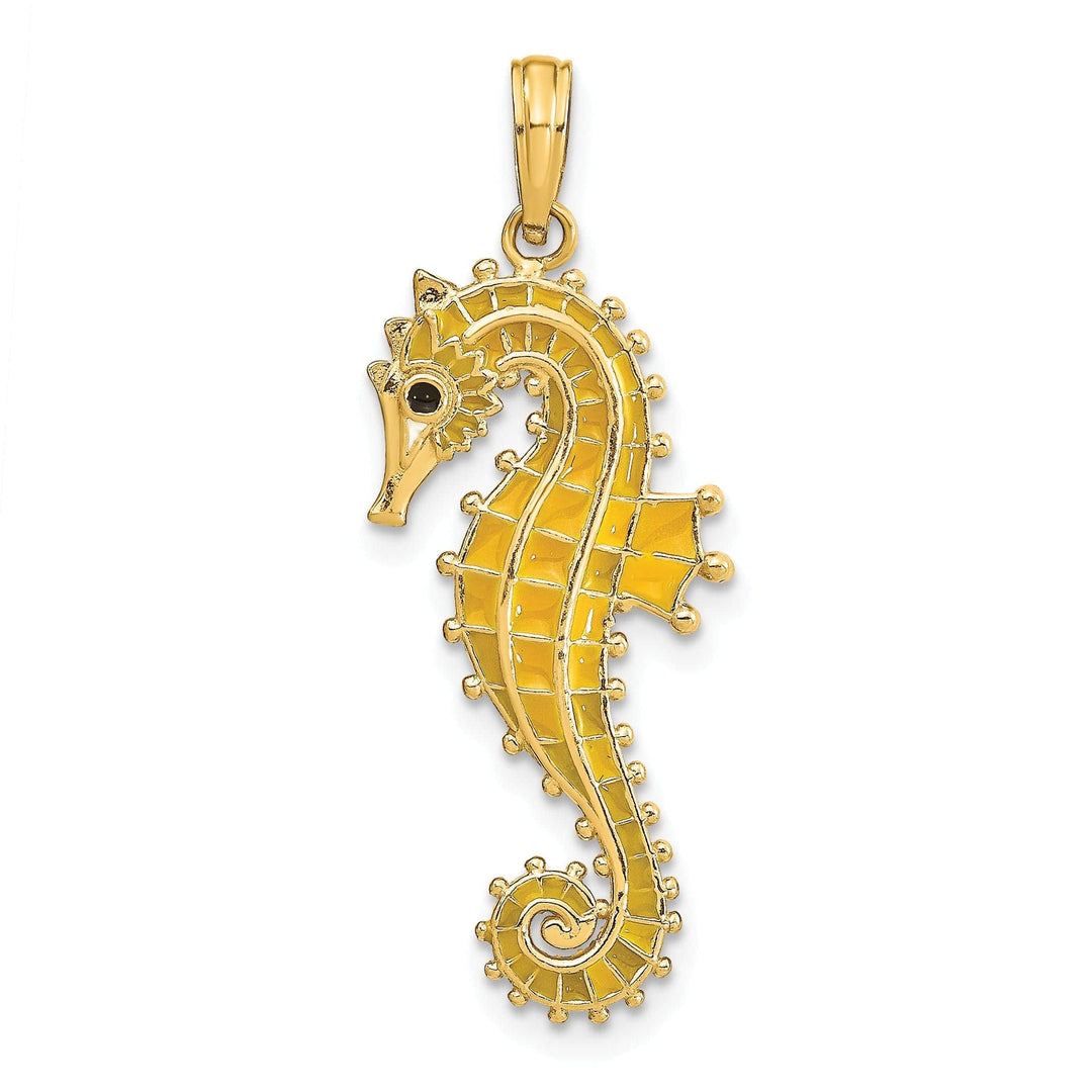 Lovely Rita's Pendants & Charms 14k Yellow Gold 3-Dimensional Textured Polished Black Enameled Eye Finish Mens Seahorse Charm Pendant