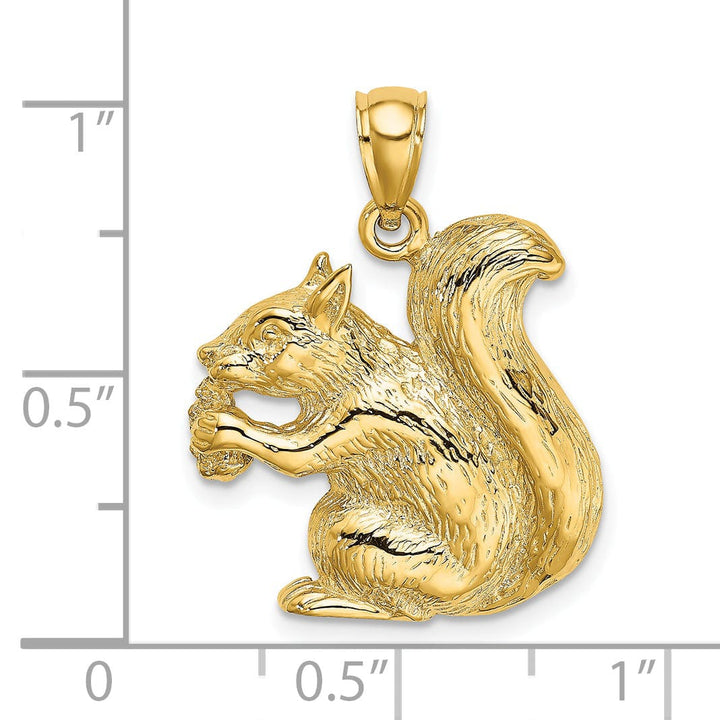 Lovely Rita's Pendants & Charms 14K Yellow Gold Open Back Textured Polished Finish Sitting Squirrel Charm Pendant