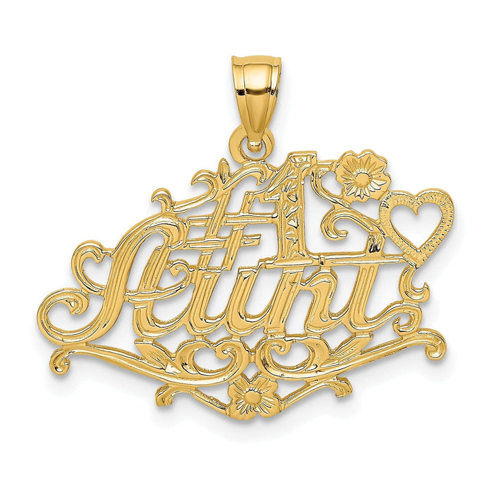 Lovely Rita's Pendants & Charms 14k Yellow Gold Polished Finish Flat Back #1 AUNT with Heart & Flower Design Charm Pendant