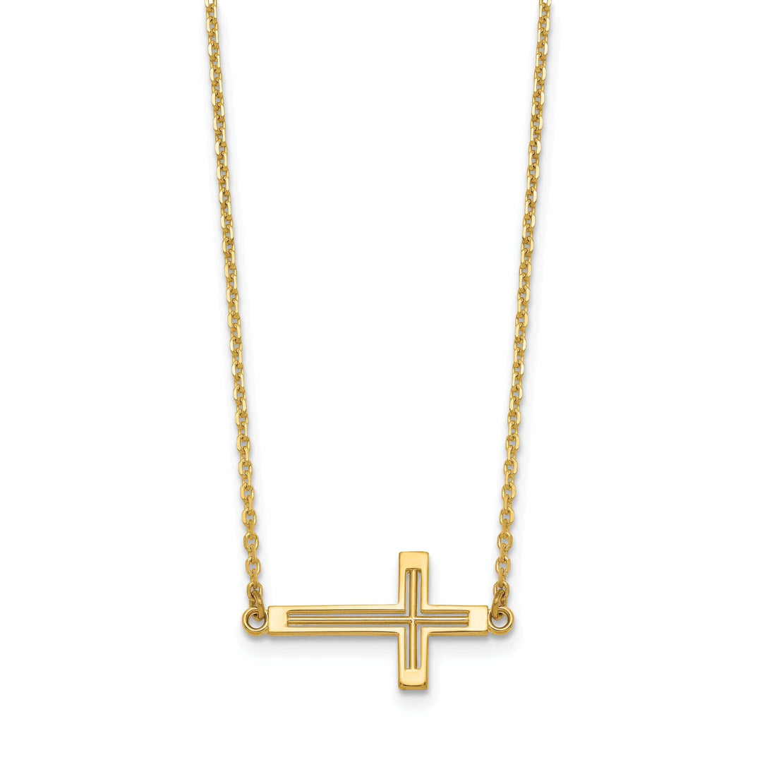 Lovely Rita's Pendants & Charms 14k Yellow Gold Polished Finish Sideway Cross Cut Out Design Pendant in a 19-Inch Cable Chain Necklace Set