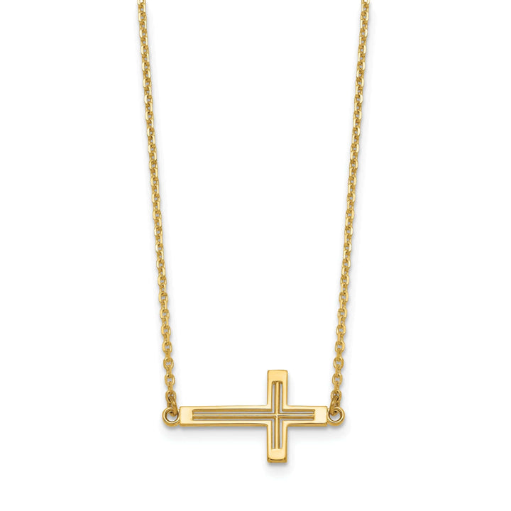 Lovely Rita's Pendants & Charms 14k Yellow Gold Polished Finish Sideway Cross Cut Out Design Pendant in a 19-Inch Cable Chain Necklace Set