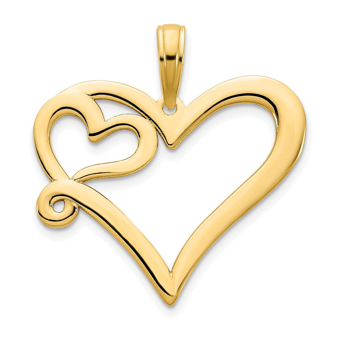 Lovely Rita's Pendants & Charms 14k Yellow Gold Polished Finish Women's Flat Back Heart in a Heart Swirl Shape Design Charm Pendant