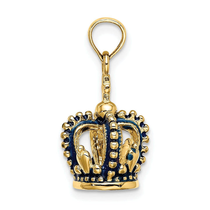 Lovely Rita's Pendants & Charms 14K Yellow Gold Polished Solid Blue Enamel Finish 3-Dimensional Beaded Design Crown with Cross on Top Charm Pendant