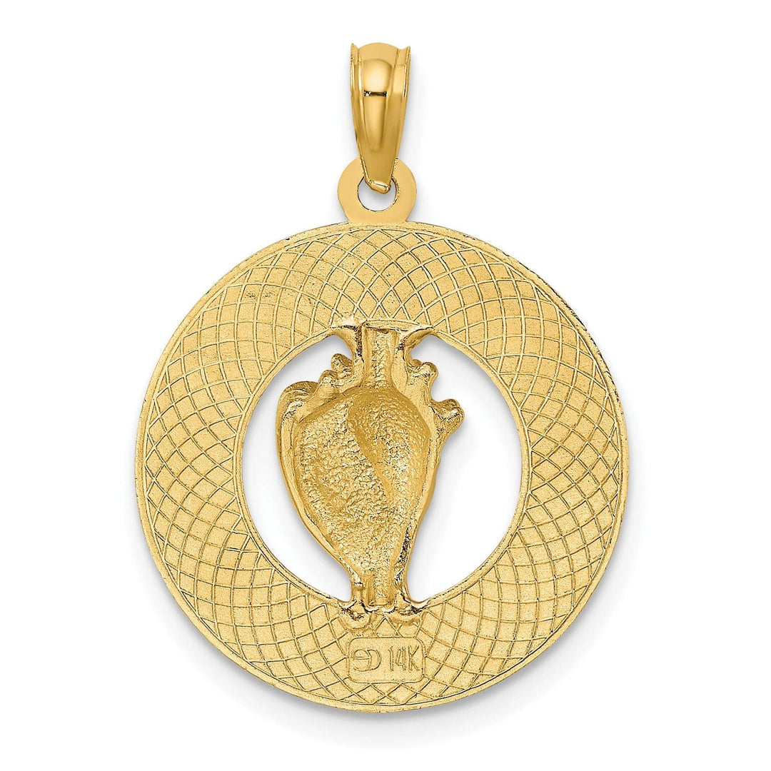 Lovely Rita's Pendants & Charms 14K Yellow Gold Polished Textured Finish JAMAICA with Conch Sea Shell in Circle Design Charm Pendant