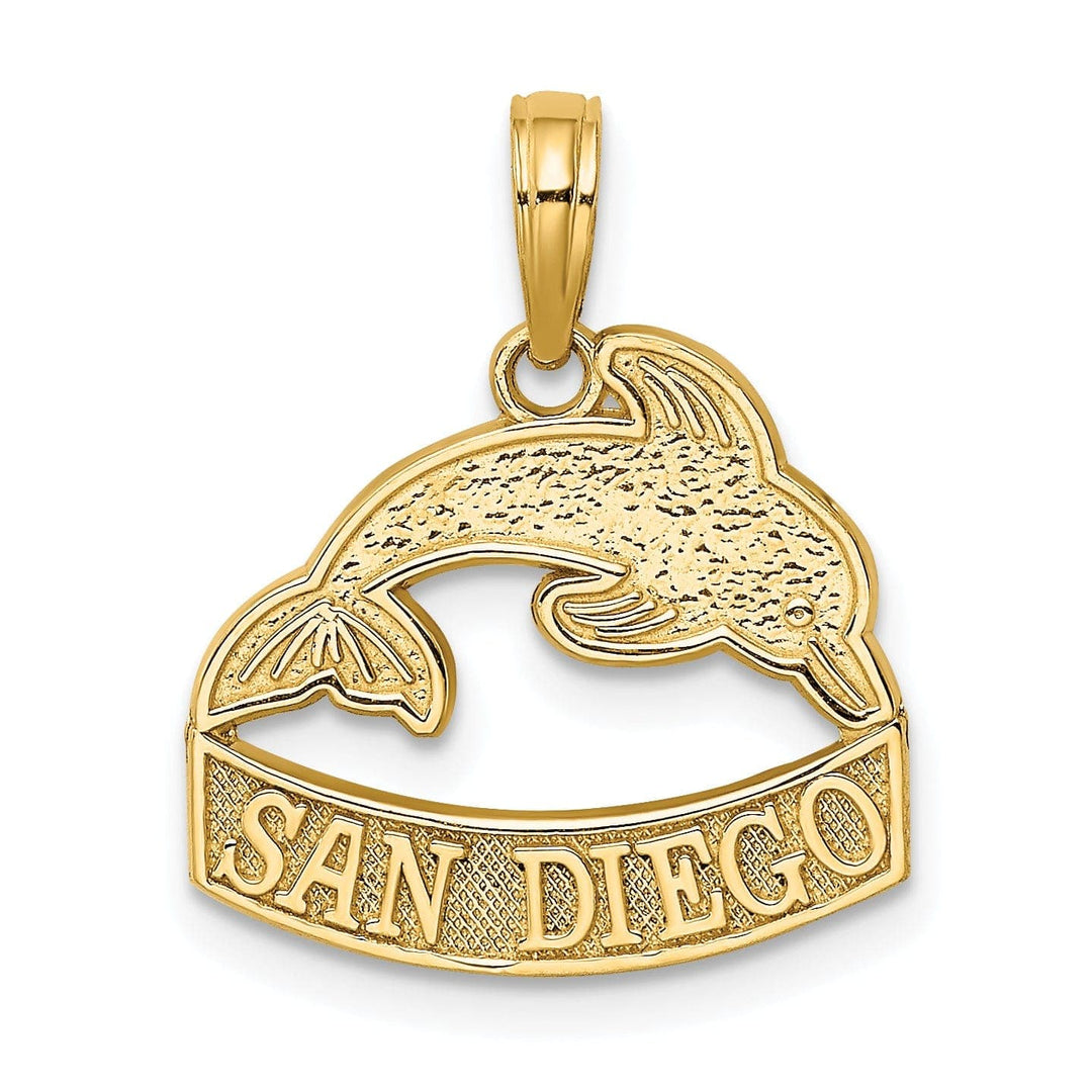 Lovely Rita's Pendants & Charms 14K Yellow Gold Polished Textured Finish SAN DIEGO Banner Sign Dolphins Charm Pendant