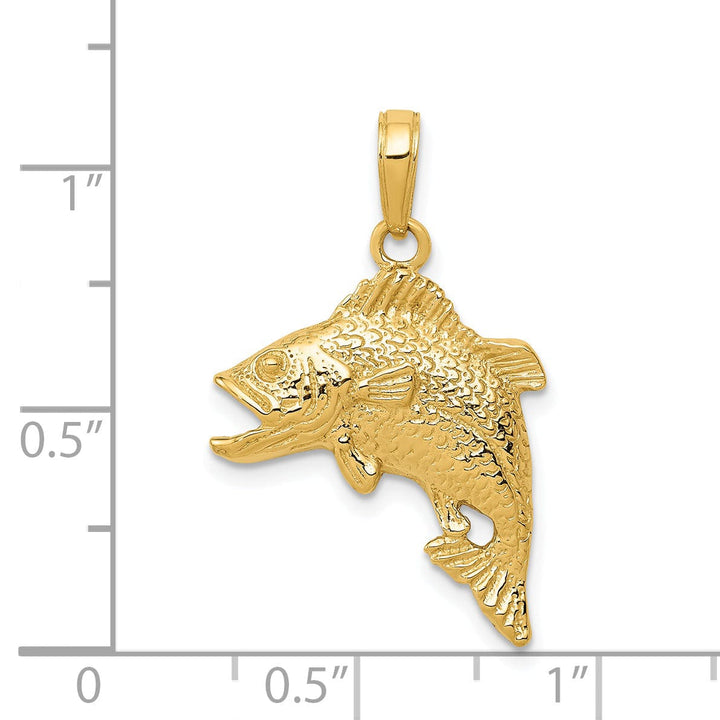 Lovely Rita's Pendants & Charms 14k Yellow Gold Polished Textured Solid Finish Bass Fish Jumping Charm Pendant