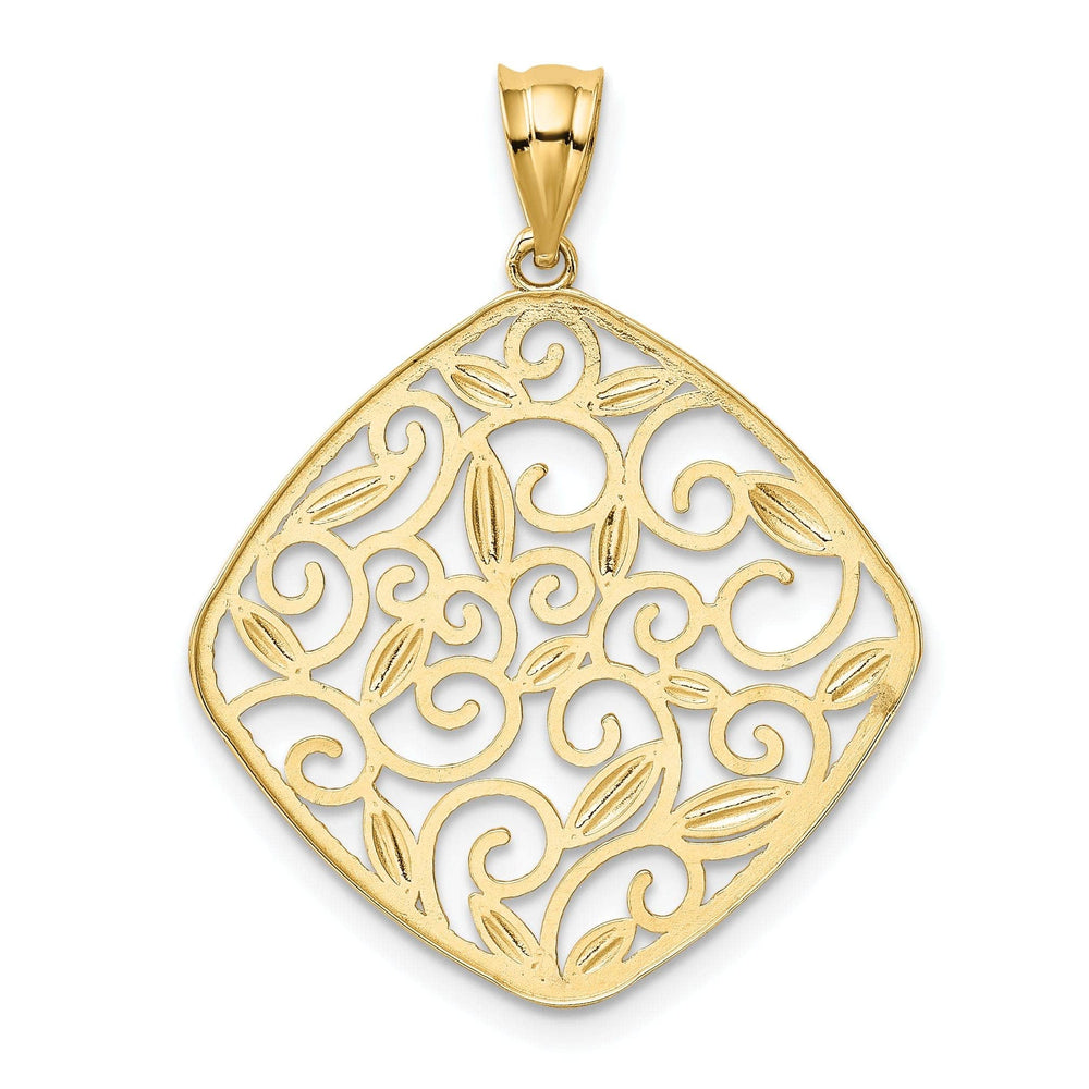 Lovely Rita's Pendants & Charms 14K Yellow Gold Rhodium Solid D.C Polished Finish Filigree Swirl Beaded Design Pendant