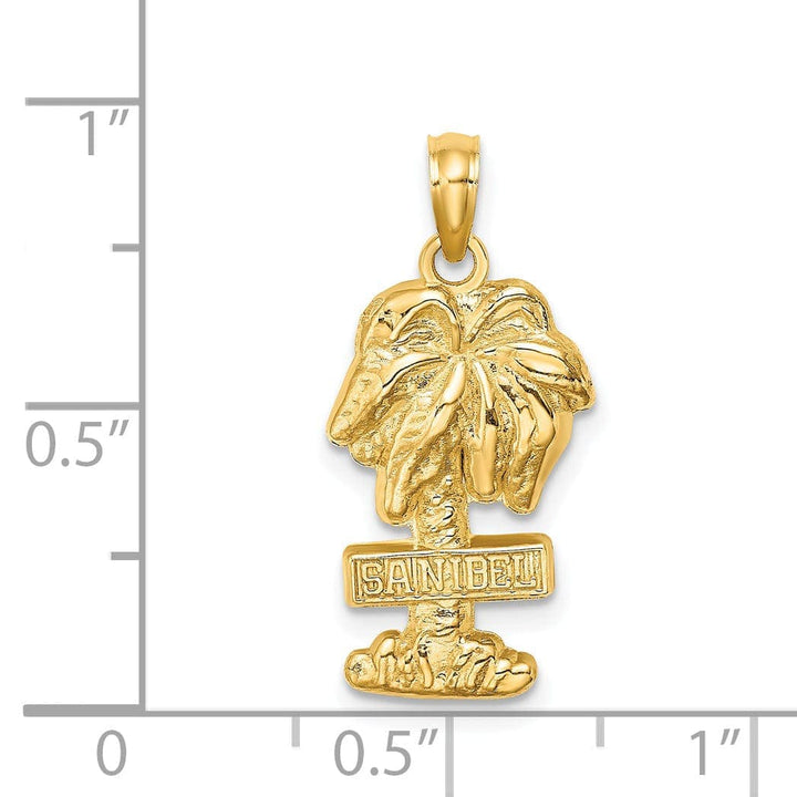 Lovely Rita's Pendants & Charms 14K Yellow Gold SANIBEL FLORIDA Banner on Palm Tree Pendant